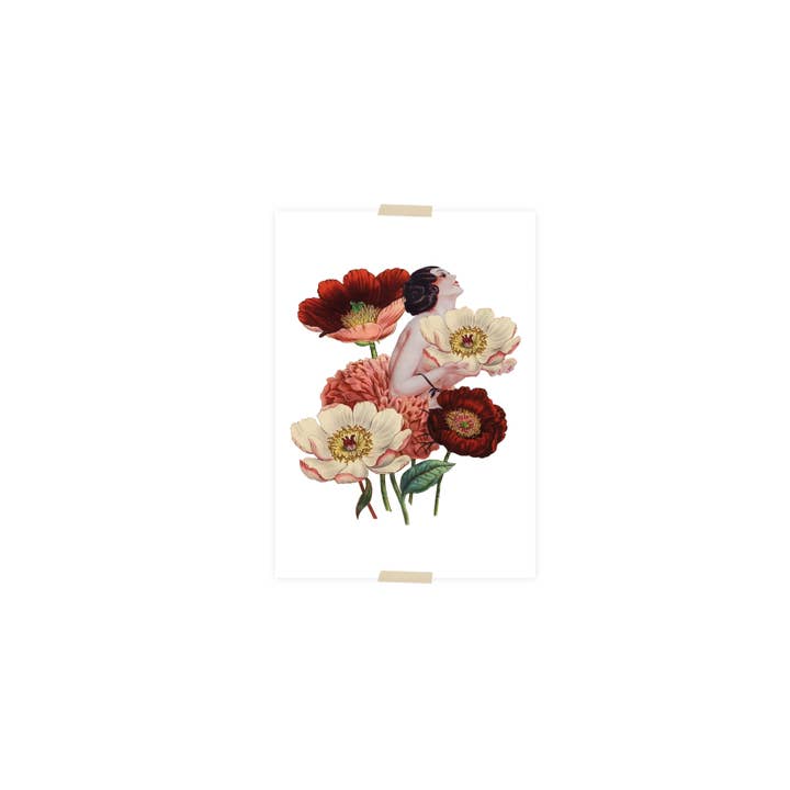 Lylies - Wholesale Postcard - Postcard collage girl among flowers