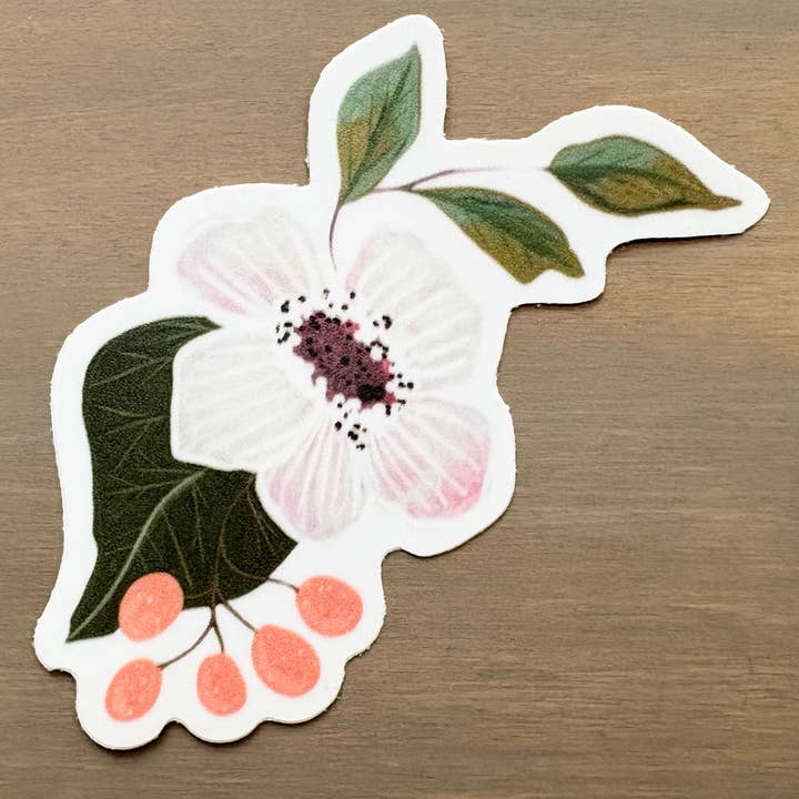 Dogwood Flower Waterproof Vinyl Sticker for wholesale by Maryellen Kim Art And Design
