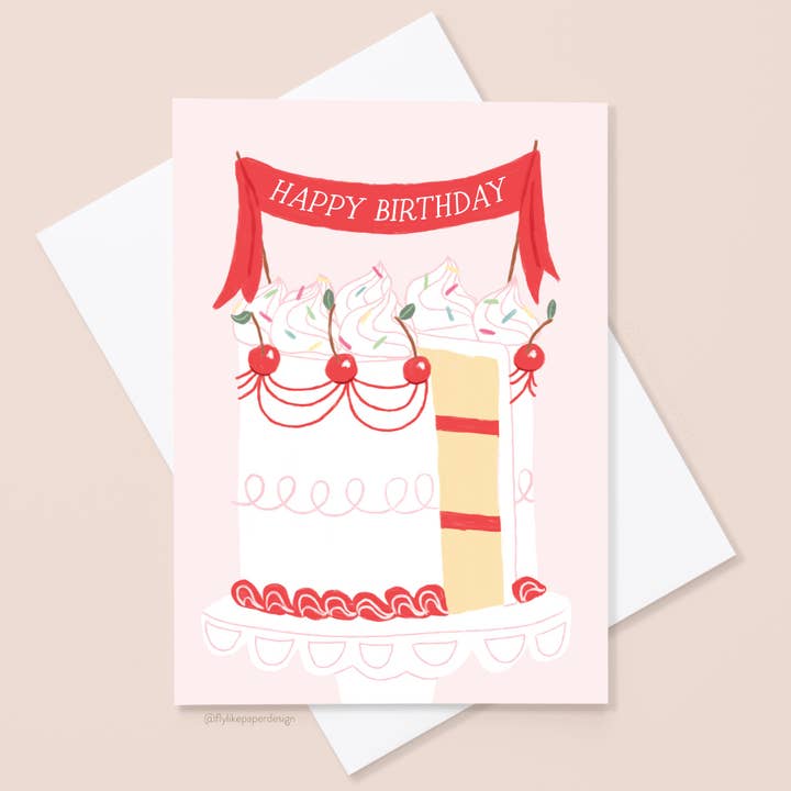 Carte de gâteau joyeux anniversaire pour la vente par Fly Like Paper Design
