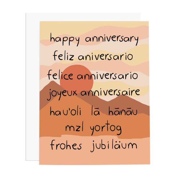 Happy Anniversary Many Languages Greeting Card for wholesale by Ramus & Co.