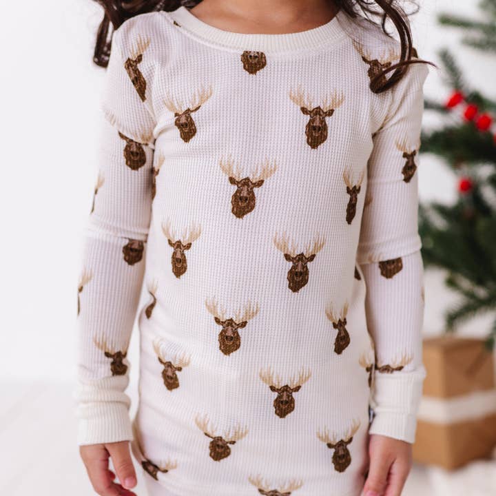 Kiki + Lulu - Wholesale Sleepwear Set - Kids - Waffley Cute Moose Waffle Knit Kids Pajamas