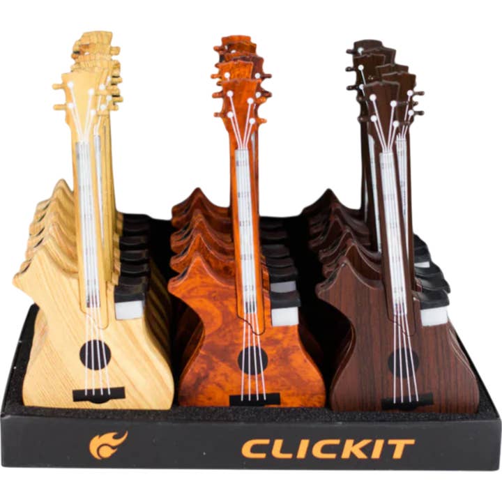 Briquet Torche Clickit Guitare avec lumière pour la vente par Cow Crack Wholesale
