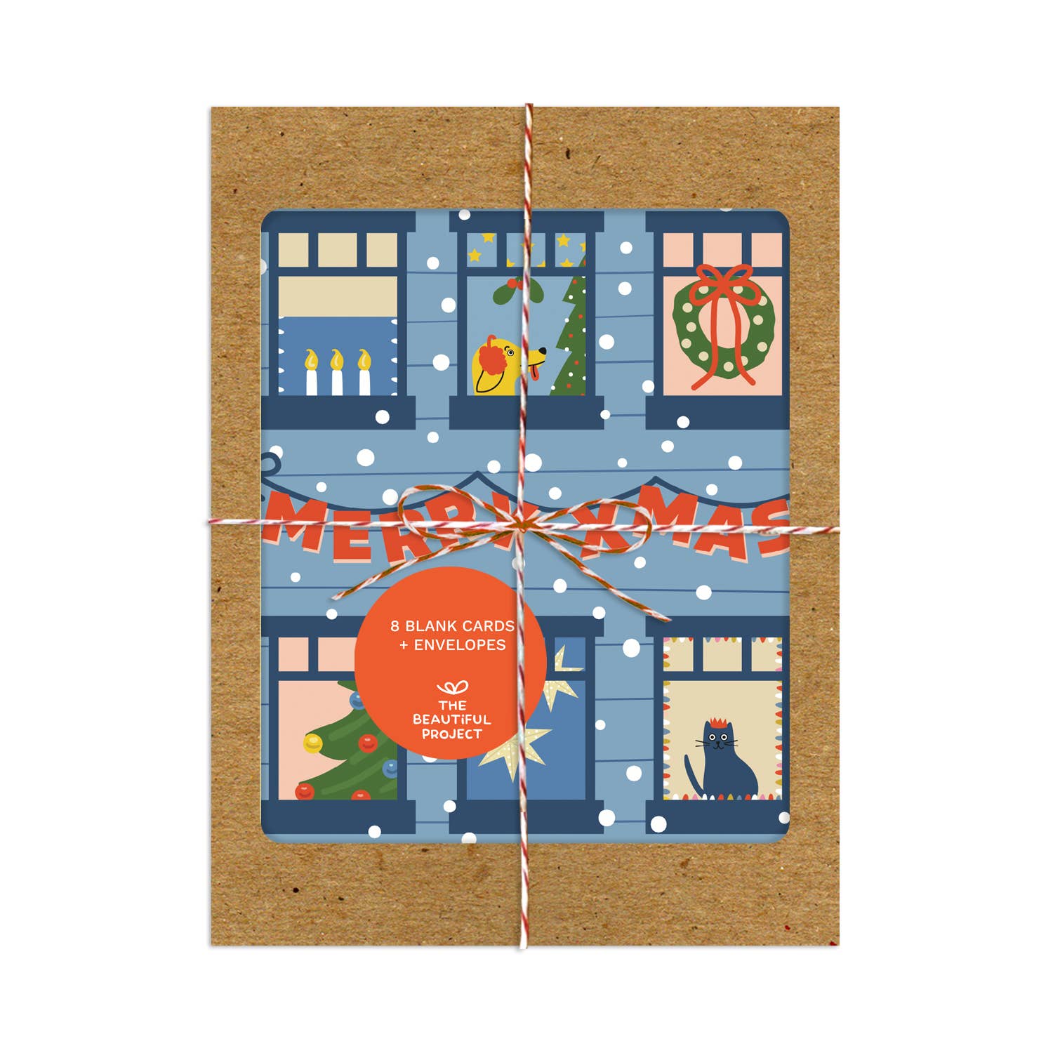 The Beautiful Project - Wholesale Christmas Card - Merry Christmas Holiday Apartment Windows Card Box Set of 8