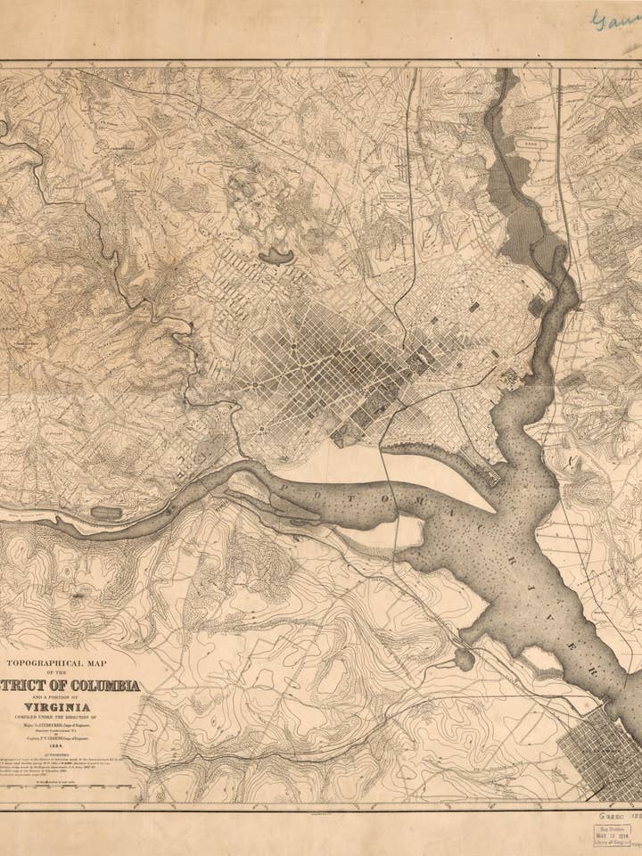 Mapa topográfico del Distrito de Columbia y una parte de Virginia 1884 para venta al por mayor de Relic Map Co.