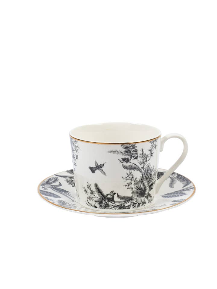 Tea cup with plate, gold rim for wholesale by Luxe Lodge
