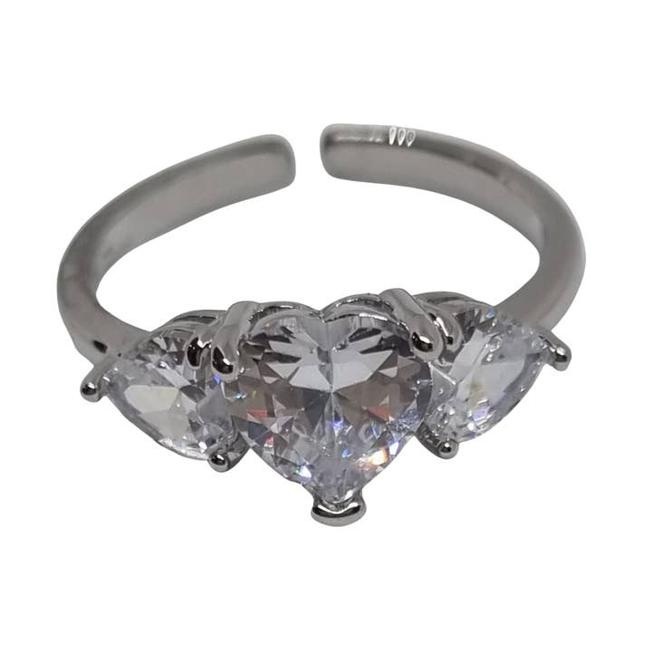 Nickel Free Steel Ring - Tris of White Hearts for wholesale by Butterfly