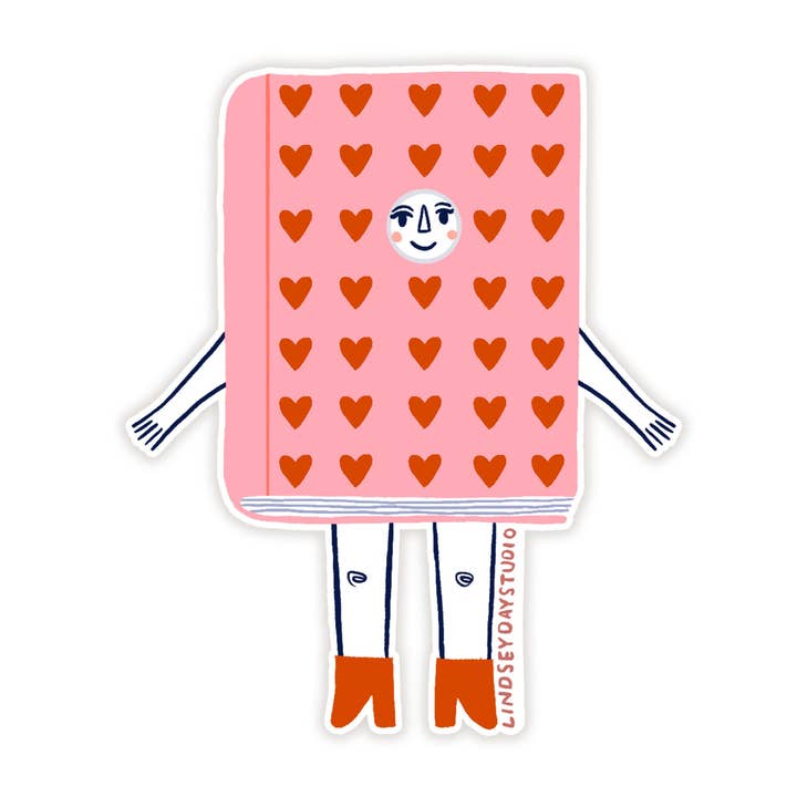 Autocollant Ami de Livre Romantique, Autocollant Mignon Kawaii de Livre pour la vente par Lindsey Day Studio