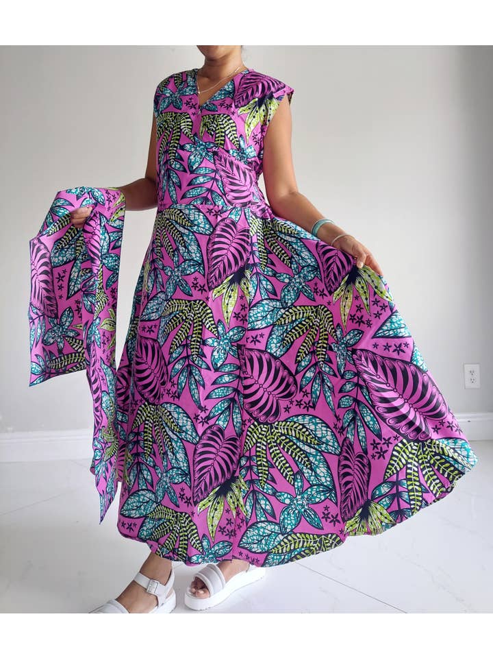 India Batik - Wholesale Dress - Women's - 1045- Women Long Printed Sleeveless Wrap Dress1