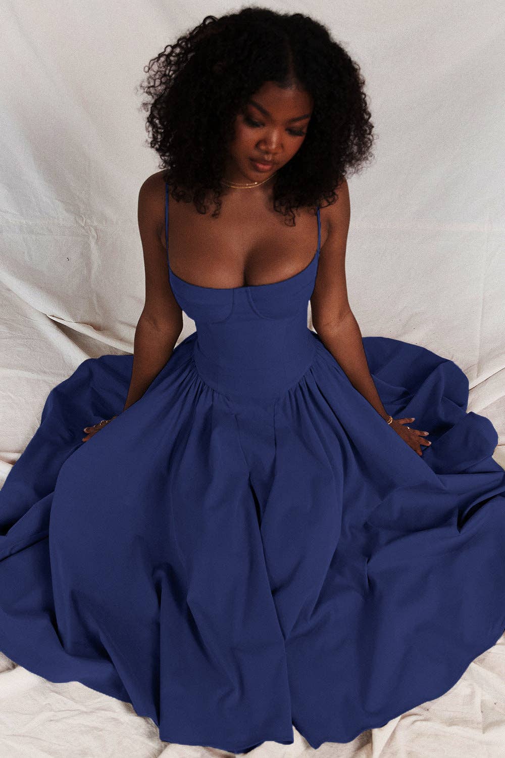 Sweetkama - Wholesale Dress - Women's - String Shoulder Solid & Floral Ladies Dress 2552852