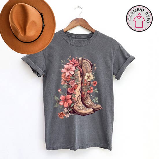 COWGIRL BOOTS FLORAL GRAPHIC T SHIRTS for wholesale by LaLaSista