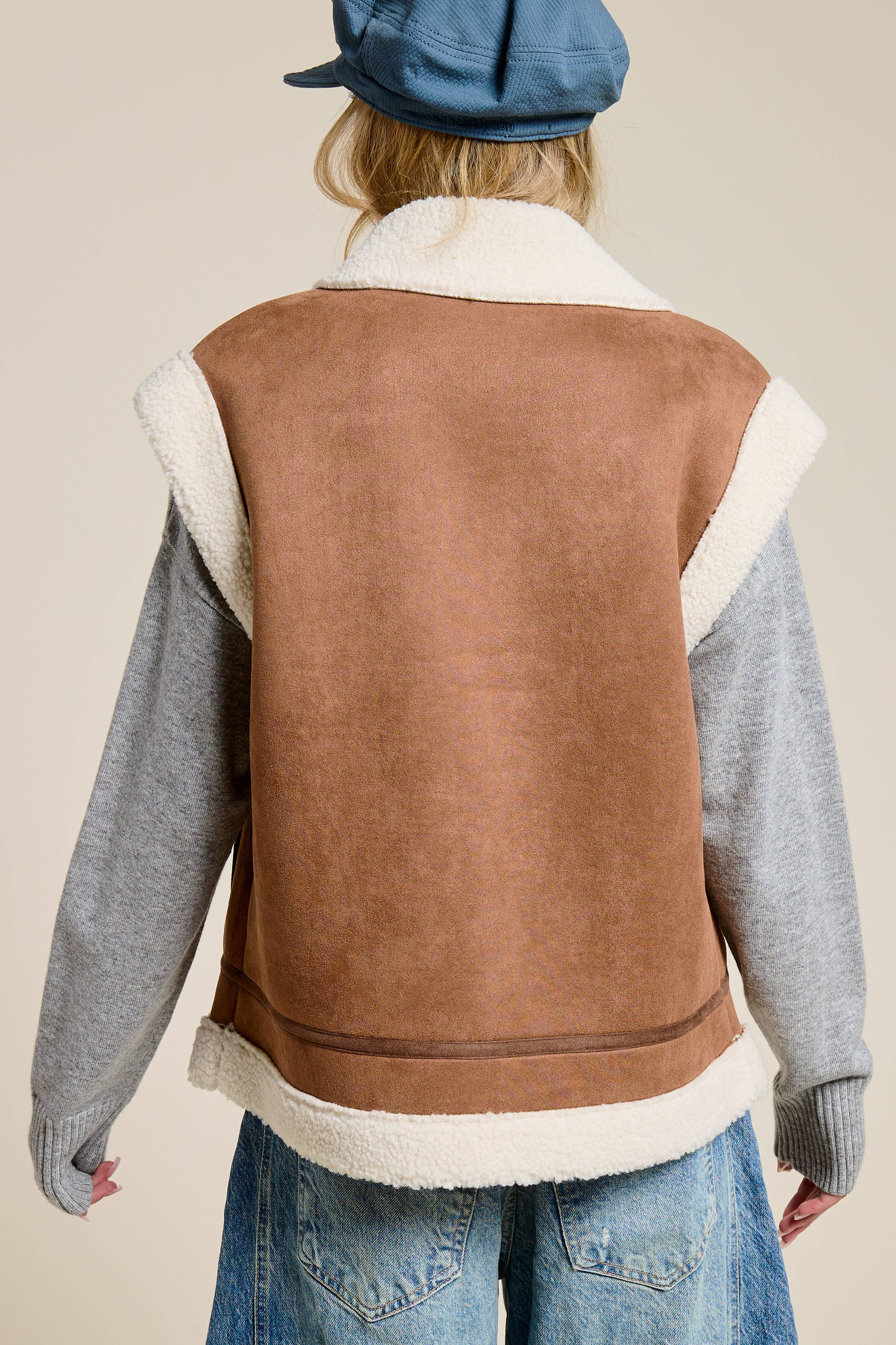 Mimosa - Wholesale Outerwear Vest - Women's - Faux Suede Shearling Vest Jacket7