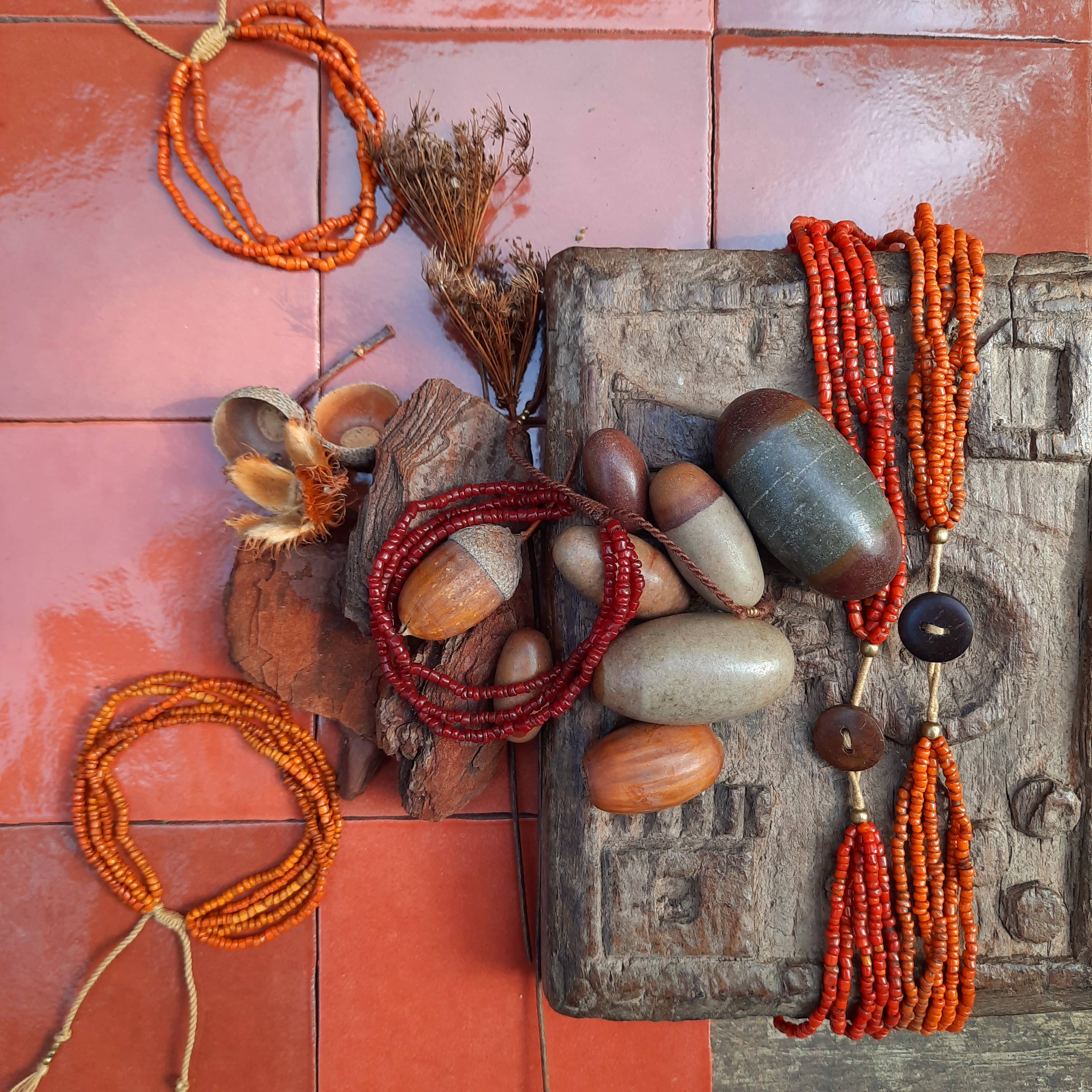 Koperberg - Vendita all'ingrosso Collane di perline/perle - Collana artigianale Bonda con perline di vetro riciclate13