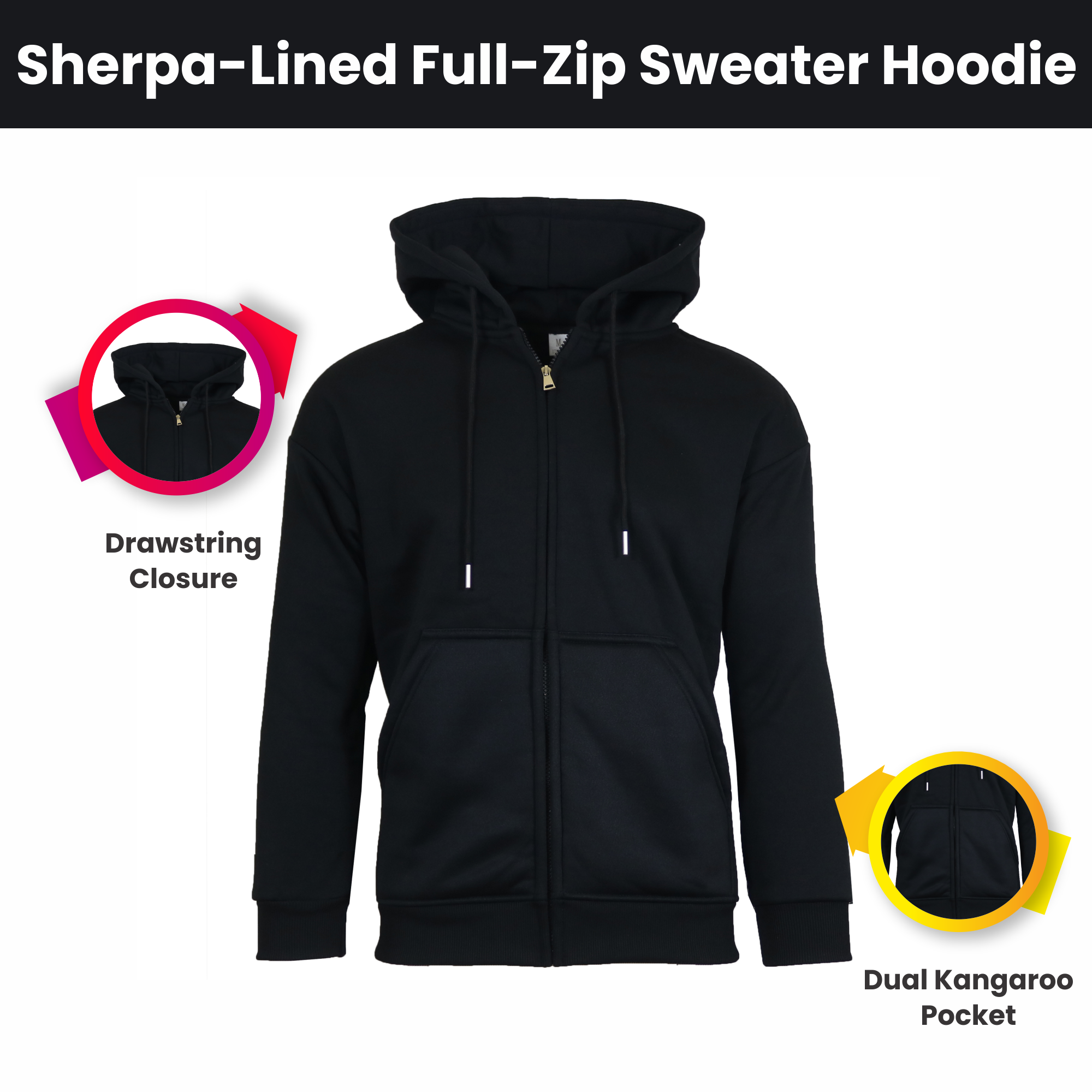 Galaxy By Harvic - Wholesale Hoodie - Men's - Men's Sherpa-Lined Full Zip Hoodie (Sizes, S to 3XL)10