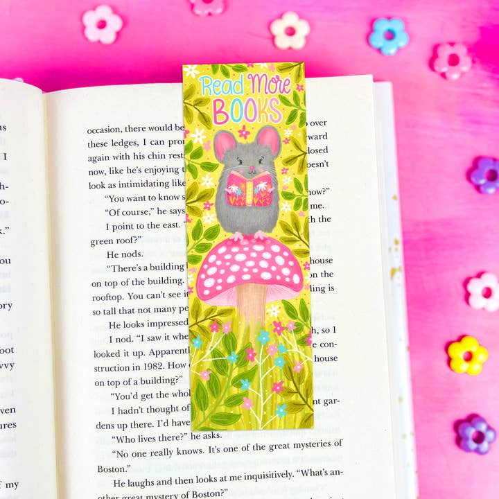 Emily Cromwell Designs - Wholesale Bookmark - Reading Mouse in the Meadow Bookmark