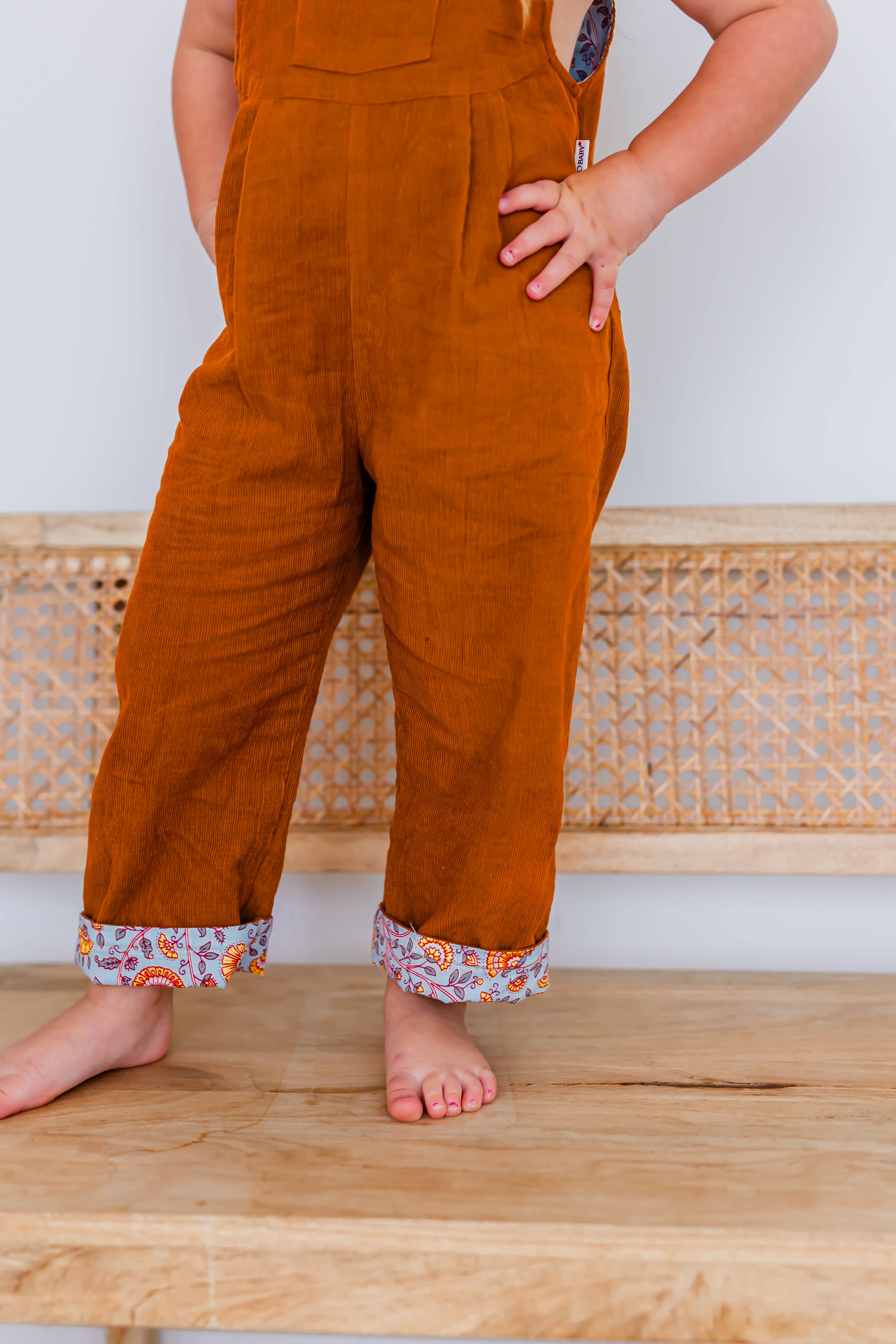 Yo Baby - Wholesale Jumpsuit - Kids - Reversible Solid Rust Corduroy & Rust Floral Printed Jumpsuit : Infant : Baby : Toddler : Tween : Kids3