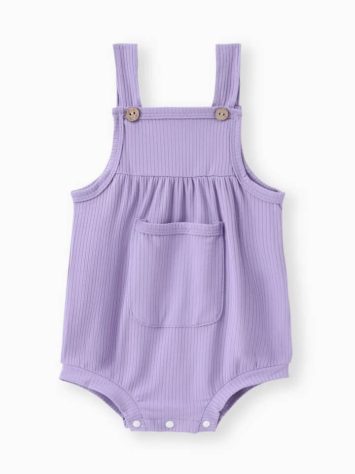 Purple Baby Pretty Candy Color Solid Pocket Decor Strappy Onesie for wholesale on Faire0
