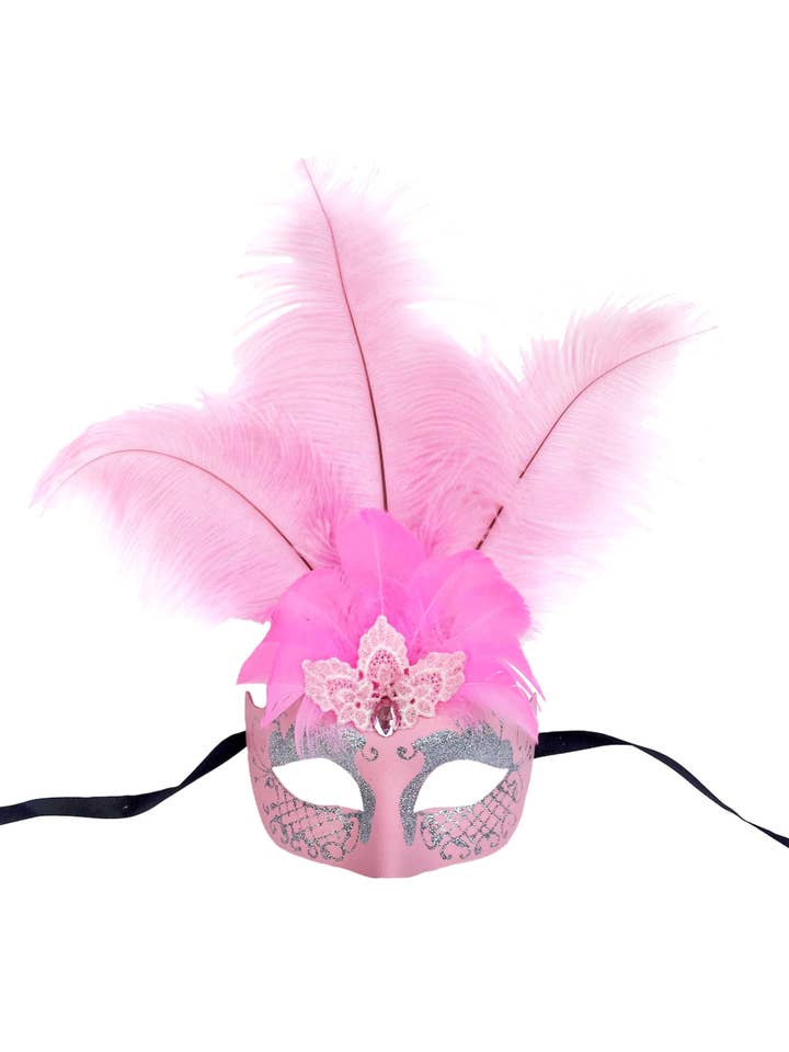 Mardi Gras Creations - Wholesale Costume - Unisex - Mask With Glitter Face And Feathers5
