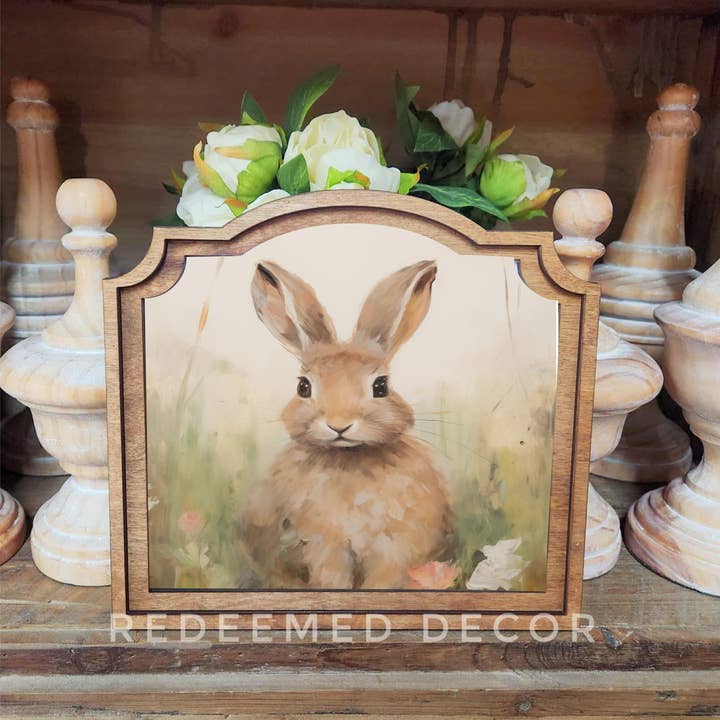Redeemed Decor - Wholesale Decorative Tabletop Object - Provincial Tan Bunny Framed Art
