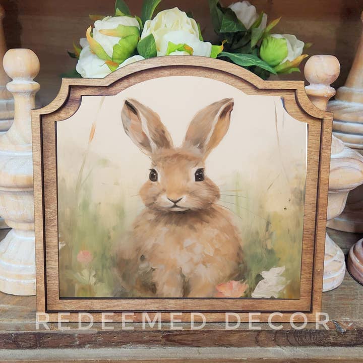Redeemed Decor - Wholesale Decorative Tabletop Object - Provincial Tan Bunny Framed Art 0