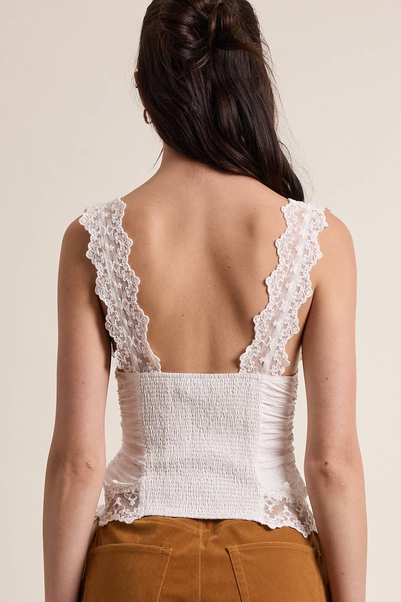 Sky to Moon - Wholesale Tank Top - Women's - SCALLOP SHAPE FLORAL LACE WIDE STRAP CAMI TOP15