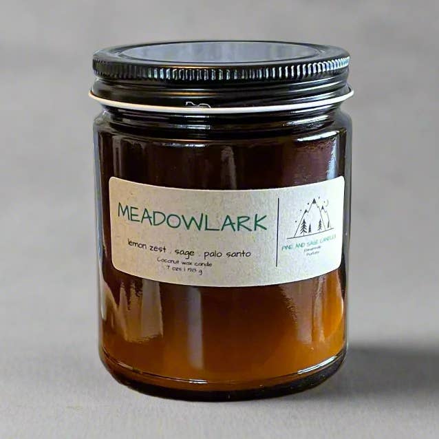 Meadowlark - Barattolo di Candela Ambra da 9 oz con Coperchio per la vendita all'ingrosso da parte di Pine and Sage Candles