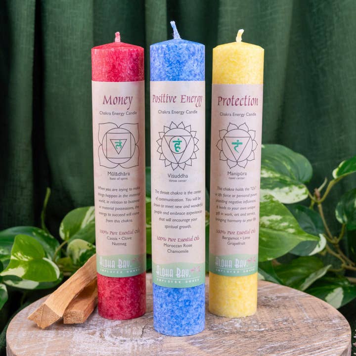 Aloha Bay 7 Chakra Energy Pillar Candle. for wholesale by Down To Earth