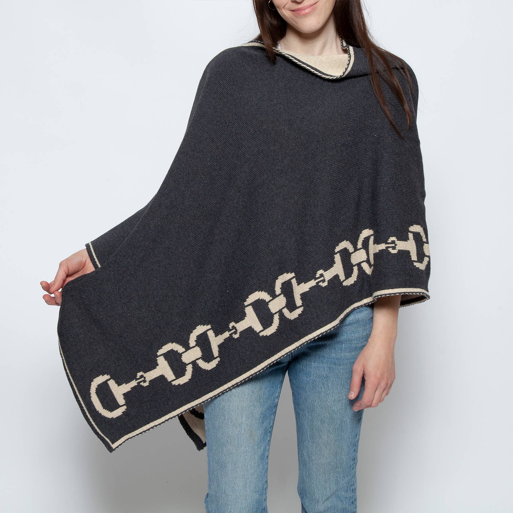 In2Green - Wholesale Poncho - Women's - Cotton Sustainable Knit Poncho - Equestrian Snaffle Bit Horse4