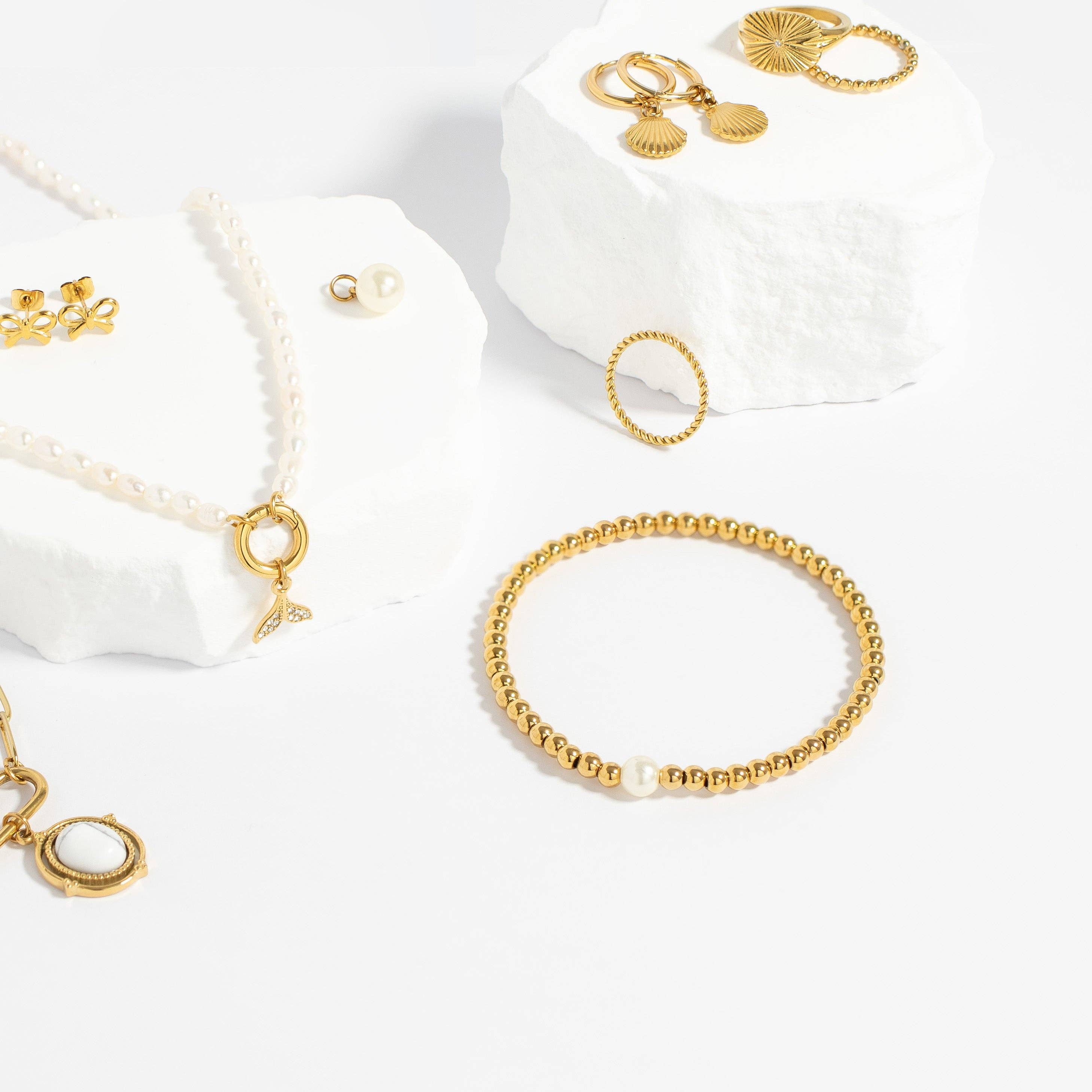 WJW - Wholesale Armband met kralen - 18K Goud PVD Roestvrij Stalen Rekarmband met Parel6