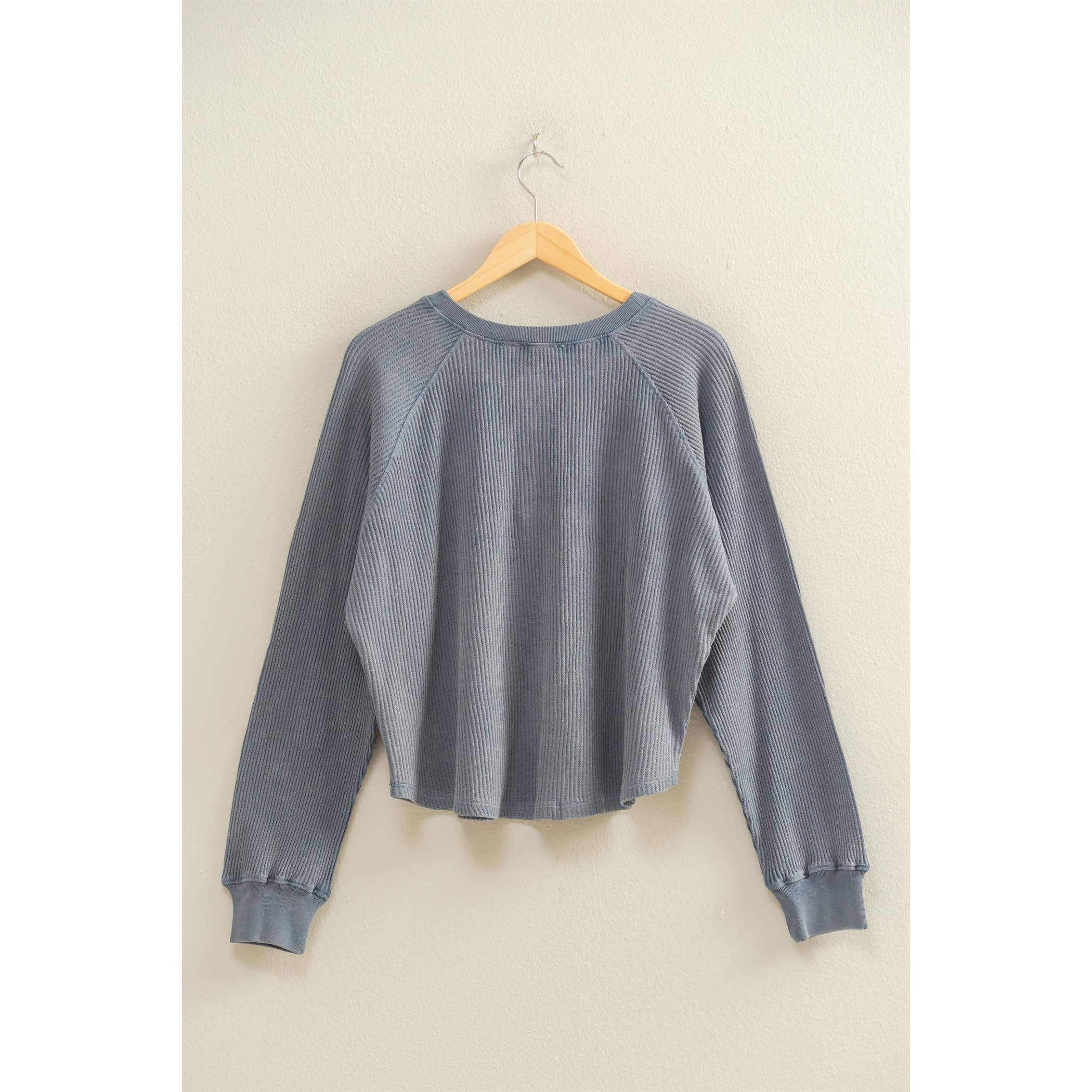 Double Zero - Wholesale Sweatshirt - Women's - Mineral Washed Henley Waffle Raglan Sleeve Top27