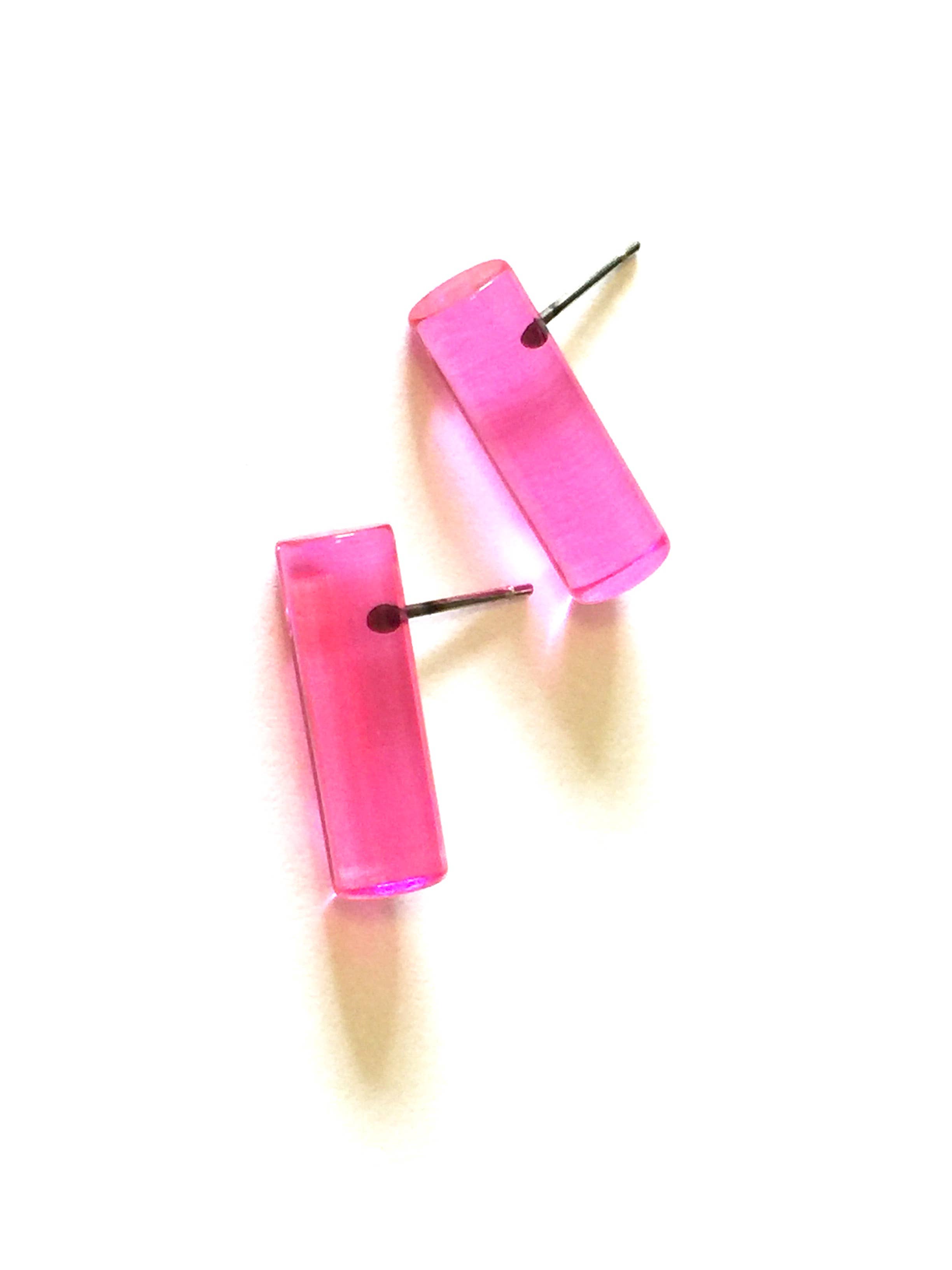 Leetie Lovendale - Wholesale Stud/Post Earrings - Hot Pink Mini Lucite Stick Stud Earrings3
