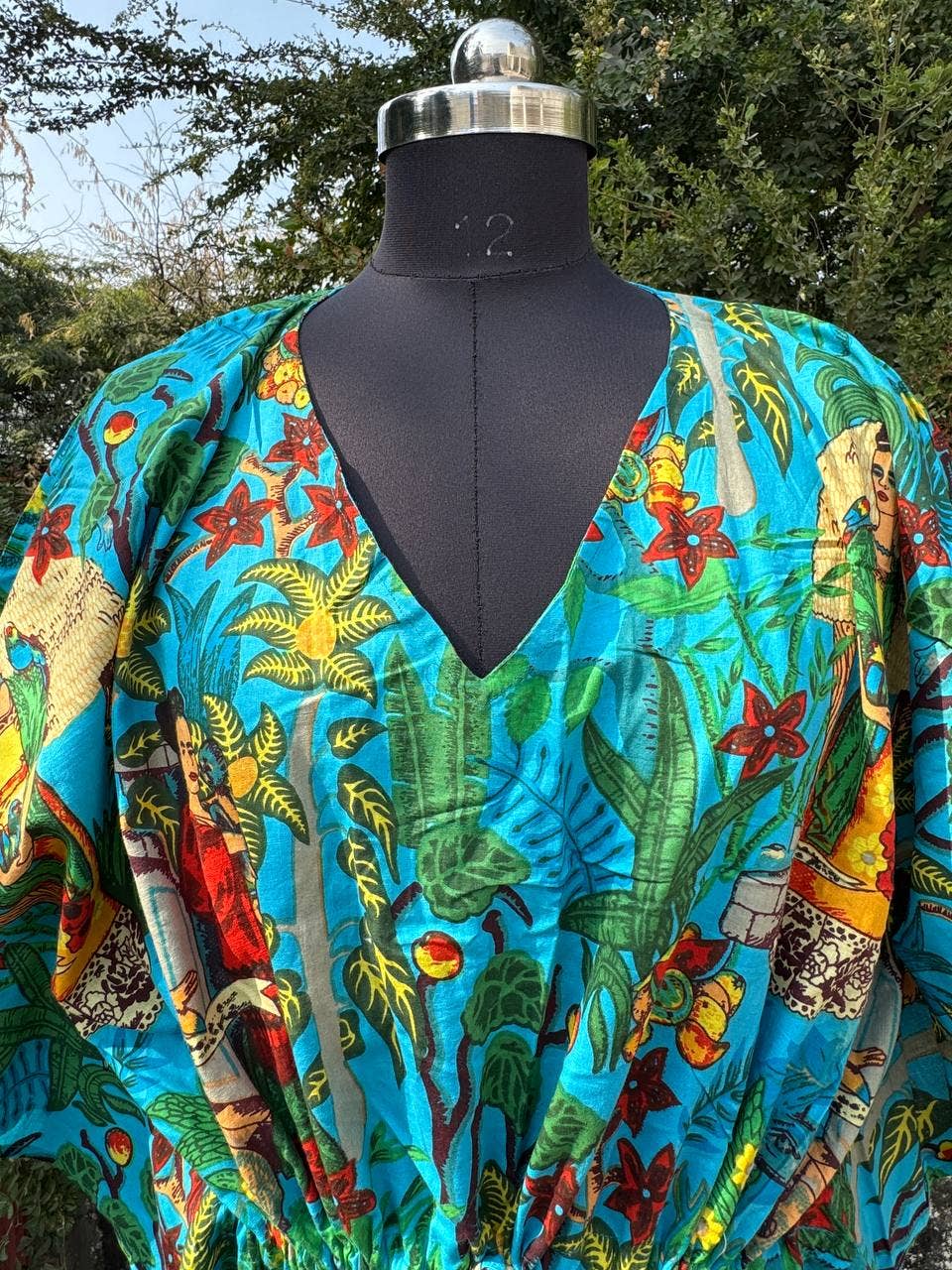 bhavnas boutique - Wholesale Kaftan - Women's - Sky Blue Cotton Kaftan Frida Kahlo Printed Sleepwear Kaftan1
