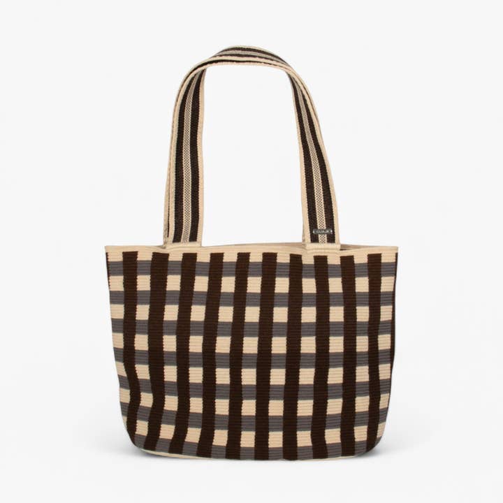 Check oval tote | Slate for wholesale by Guajii Design