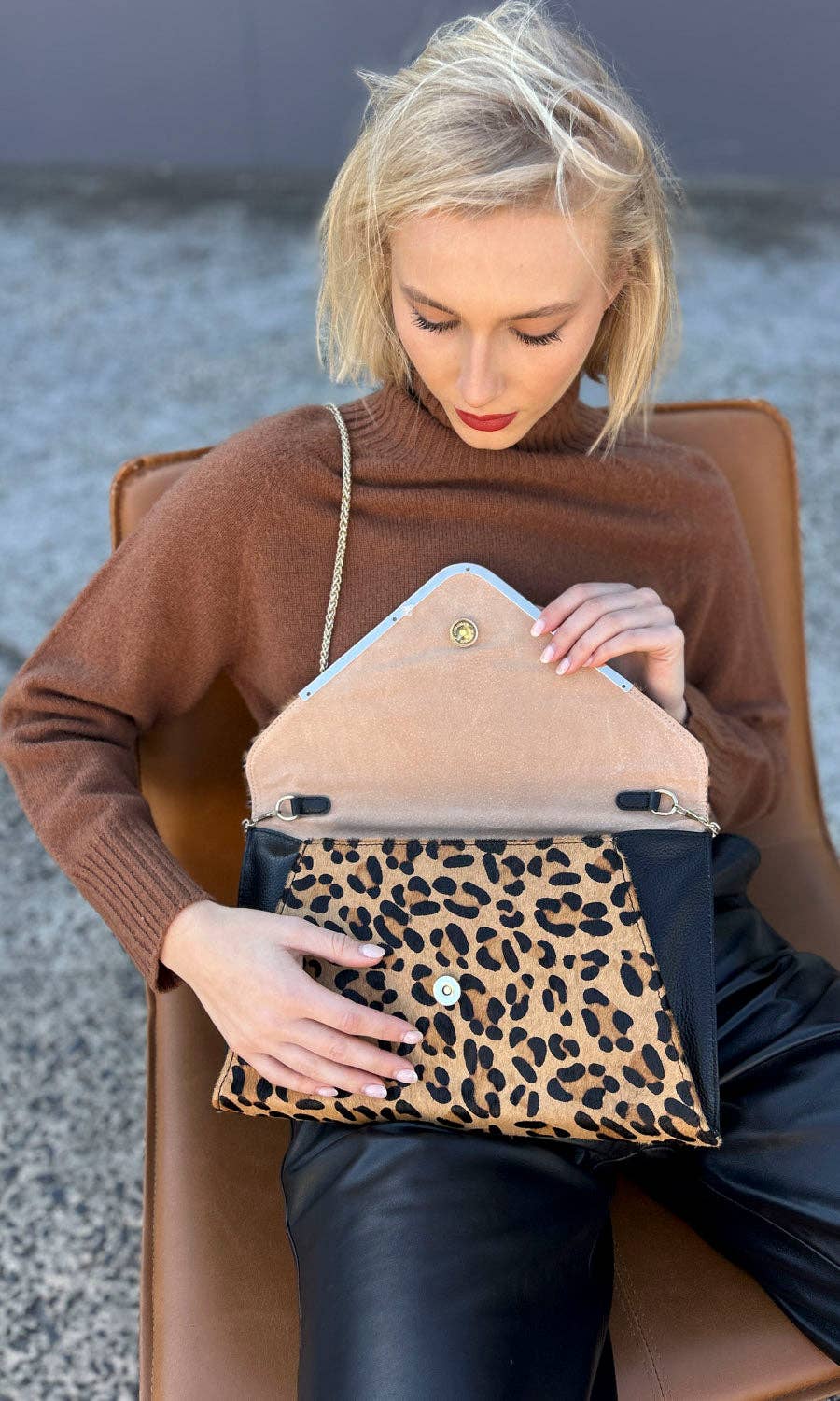 Leopard Print Hoss Cowhide /Leather  Large Clutch for wholesale on Faire2