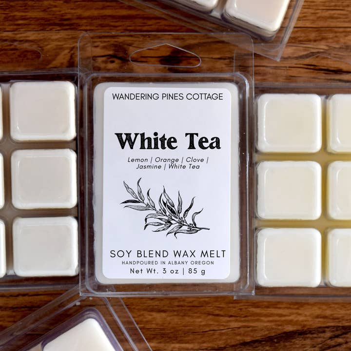 White Tea Wax Melts Clamshell - 3 oz for wholesale by Wandering Pines Cottage