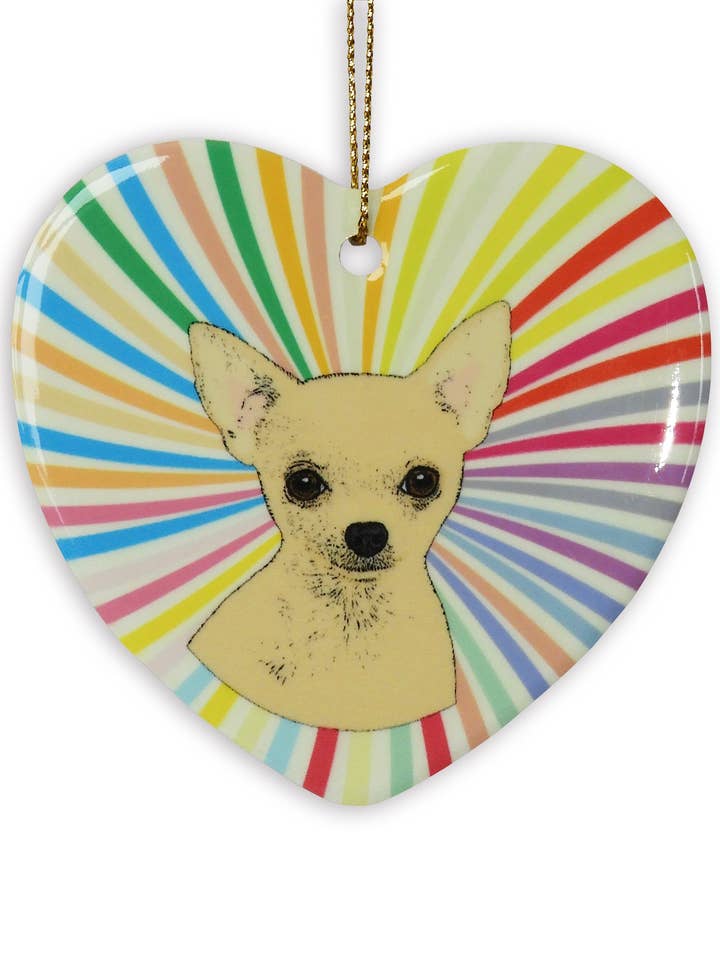 Chihuahua Tan Ceramic Heart Ornament for wholesale by Sabyloo