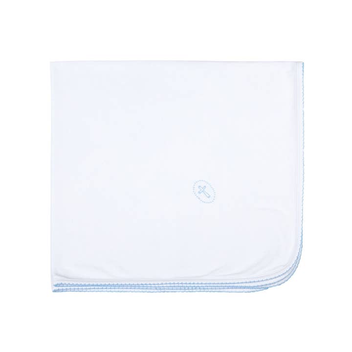 Blessed Embroidered Receiving Blanket - Blue for wholesale by Magnolia Baby