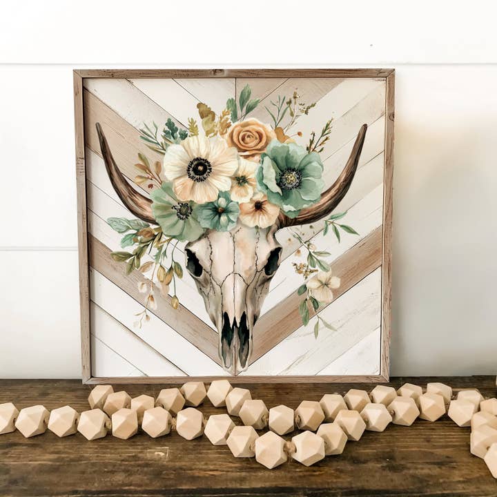 TX USA Corporation - Wholesale Door Hanger - Summer Western Cow Skull Door Hanger – Floral Boho Wall Sign for Front Door or Indoor Decor | Round & Square UV Print | Multi Sizes