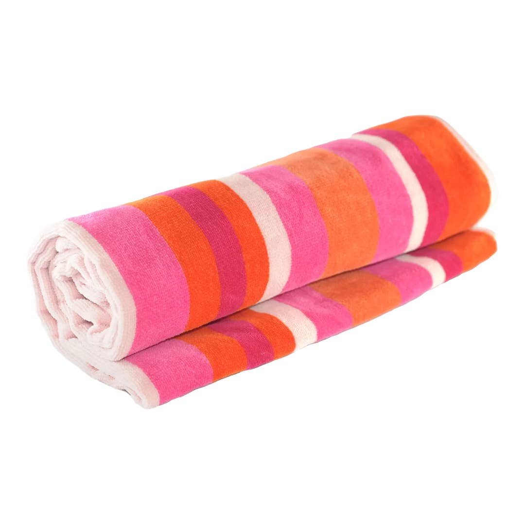 Allure Bath Fashions - Wholesale Strandlaken - Velours gestreept strandlaken - 100% katoen roze / blauw6