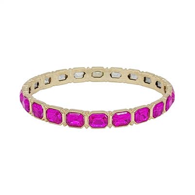 Hot Pink Rectangle Stone and Gold Bangle Bracelet for wholesale by What's Hot