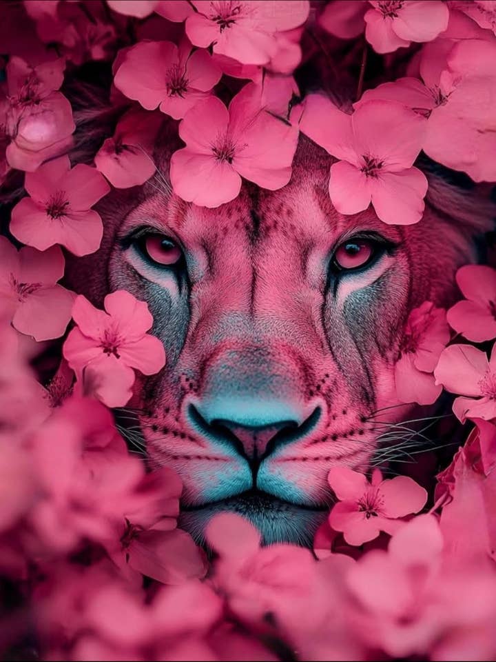 Pink Blossom Lion – Canvas Wall Art Print for wholesale by StickerMoo