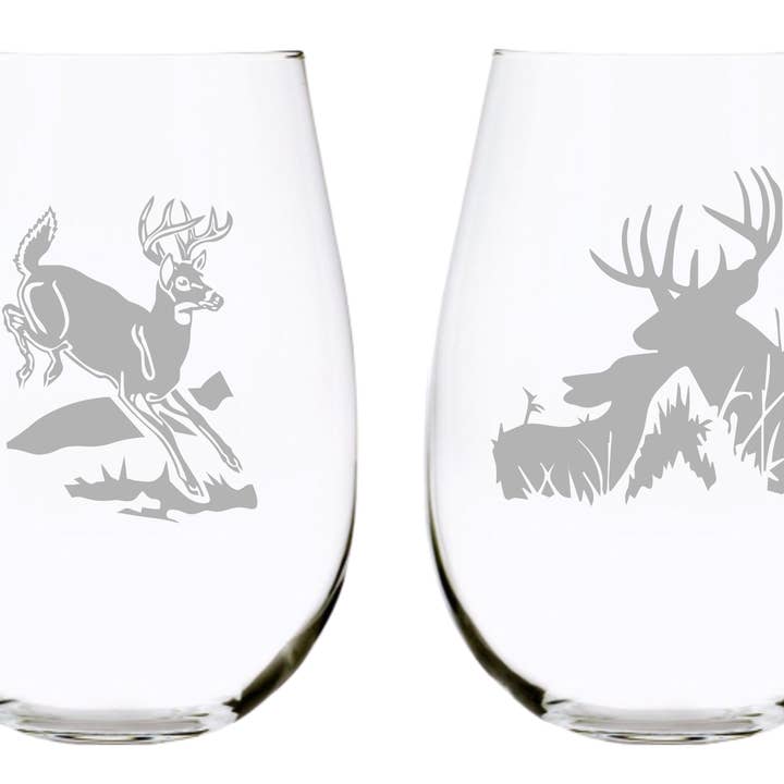 Verre à vin sans pied Deers (lot de 4)... 17 oz. Cristal sans plomb pour la vente par C&M Personal Gifts