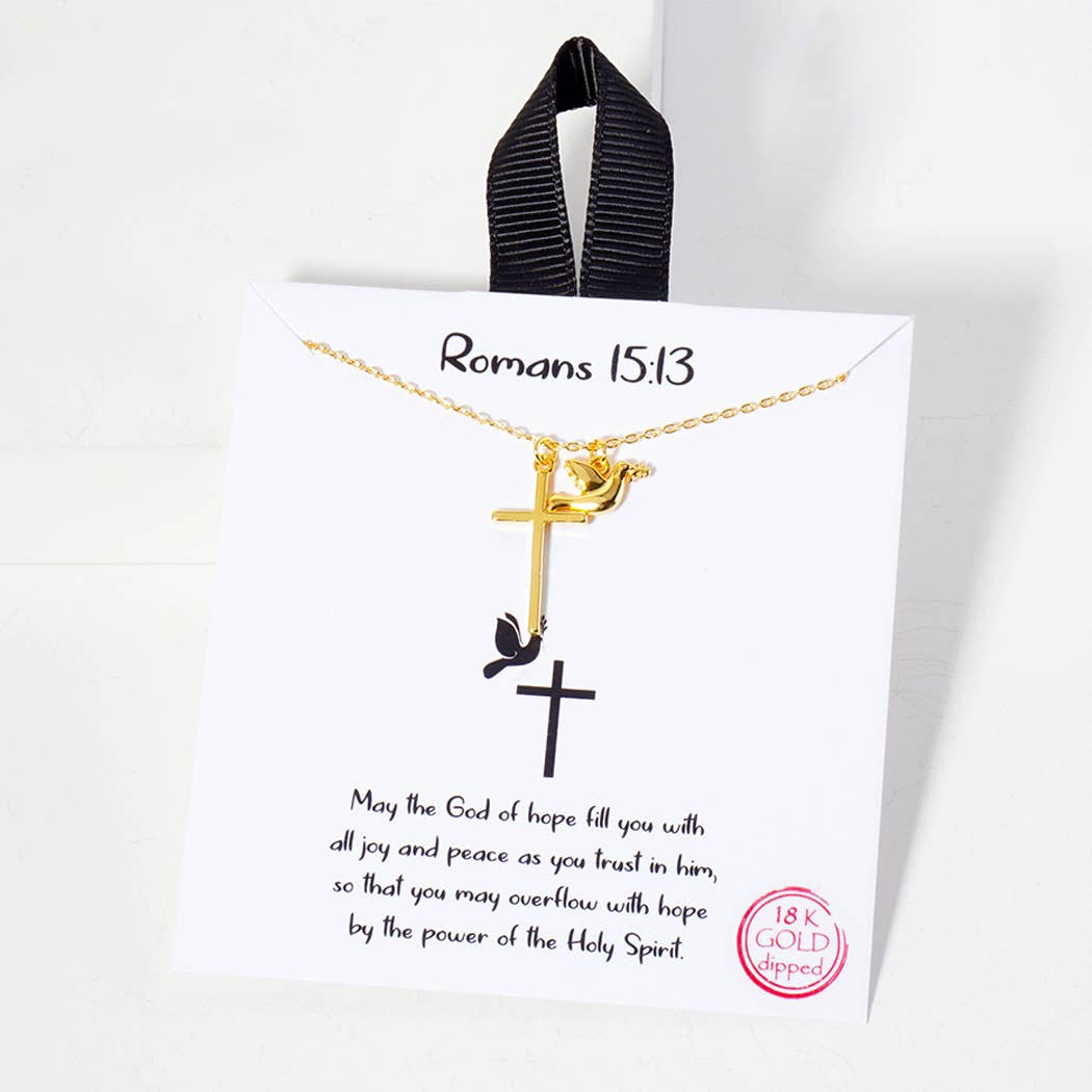 SOPHIA WHOLESALE - Wholesale Beaded/Pearl Necklace - Romans 15 13 Dainty Cross Dove Charm Necklace2