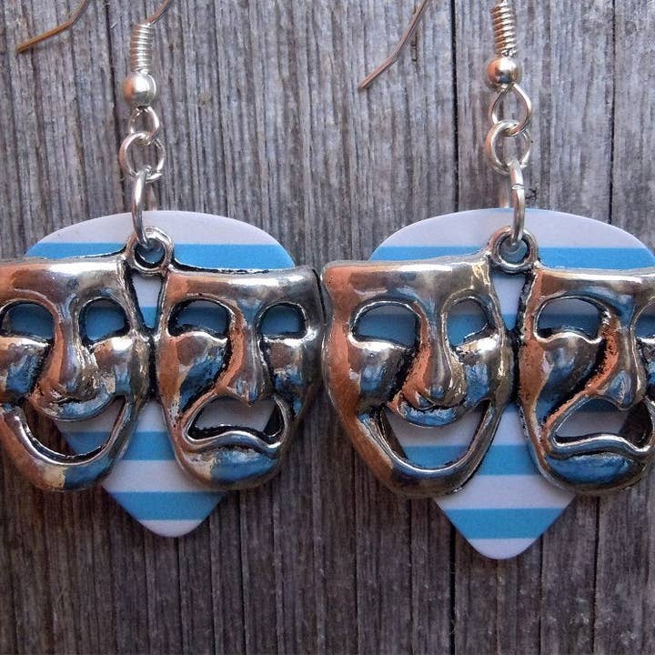 Simply Raevyn - Wholesale Dangle Earrings - Theater Mask Charm Guitar Pick Earrings11
