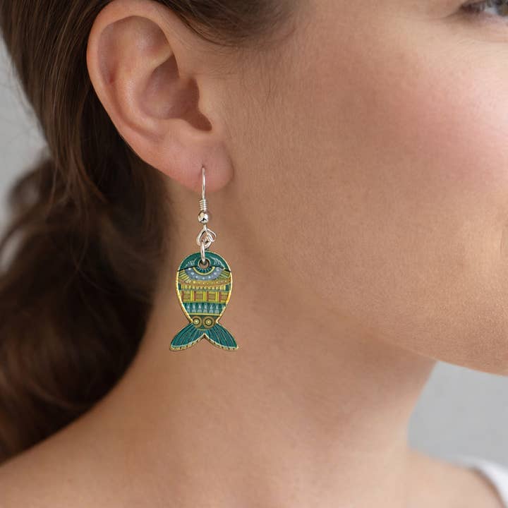 Fish Dangle Earrings | Purple Blue Green Enamel for wholesale by EarthlieTreasures