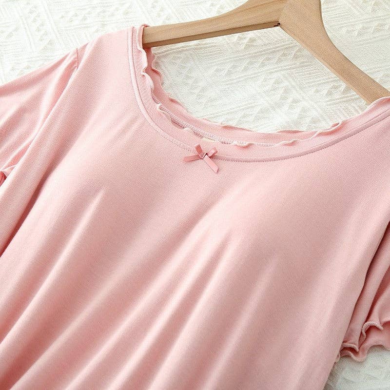 kycozy – wholesale Nattlinne - Dam – Enfärgad kortärmad chemise med inbyggd bh-vaddering3