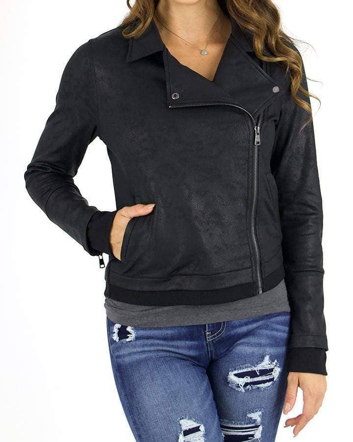 Move Free Leather-Like Moto Jacket in Black for wholesale on Faire8