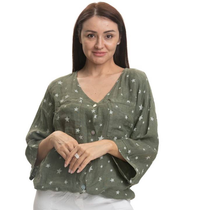 2871 Kaki Vera May top van Italiaans linnen voor wholesale door VeraMay