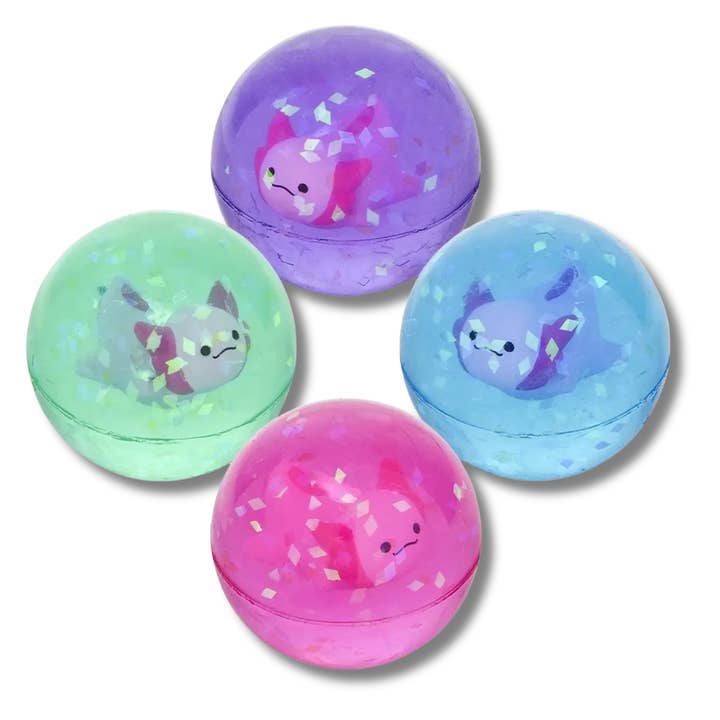 JSBlueRidge Toys – Engroshandel Sensorisk bold - Baby – Glitter Axolotl Hi-Bounce Fidget Legetøj til Børn - Assorterede
