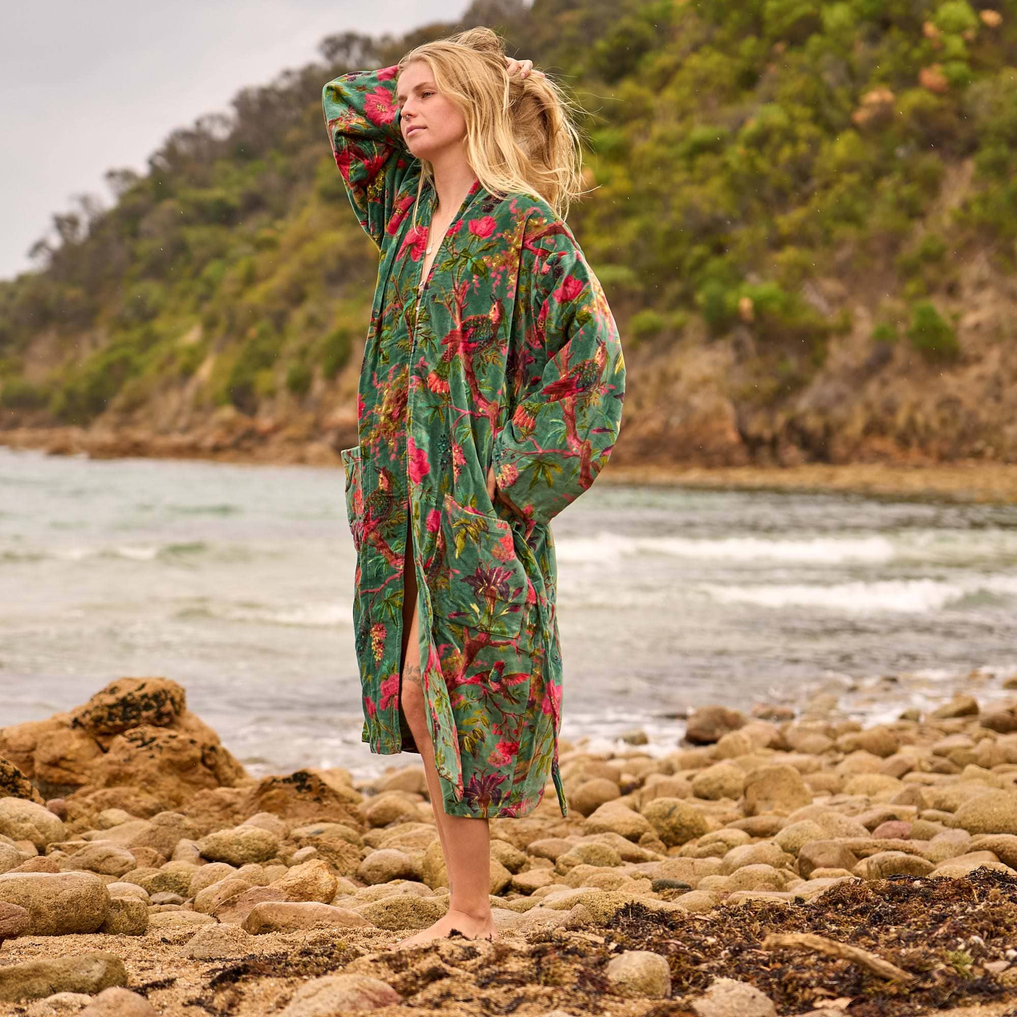 Linen Connections - Wholesale Kimono - Women's - Velvet Robe Kimono - Lush Bohemian Floral Chic Oasis Wear1