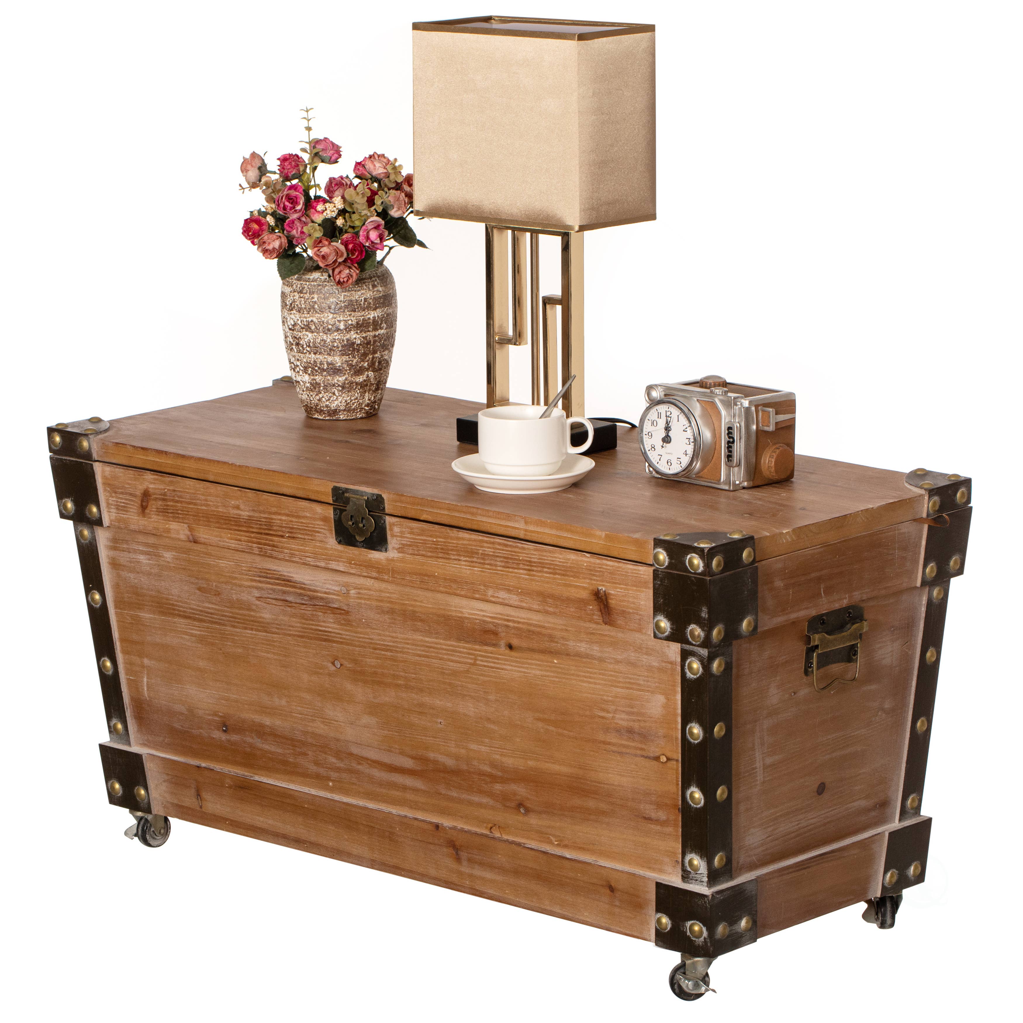 Quickway Imports - Wholesale Bench - Vintiquewise Wooden Storage Trunk Bench with Wheels3